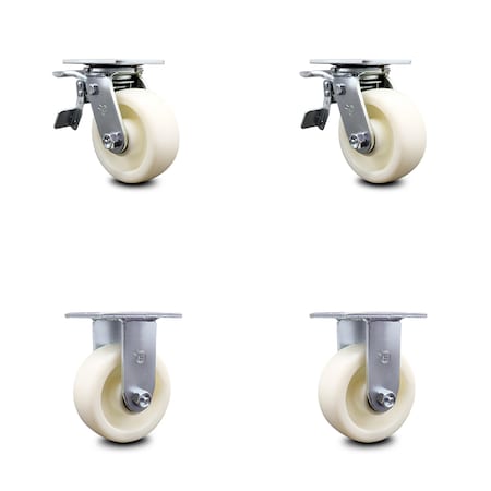 Service Caster 5 Inch Nylon Caster Set with Ball Bearings 2 Brakes 2 Rigid SCC-TTL30S520-NYB-2-R-2